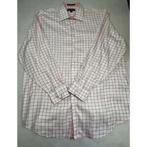 Paul Fredrick Shirt Dress Mens 17.5 x35 Peach Stripe Classic Fit Non Iron